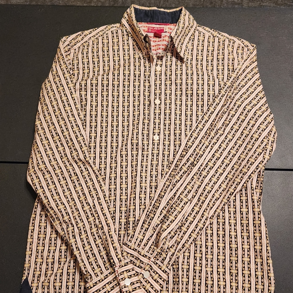 Guess jeans vintage men's button down print shirt